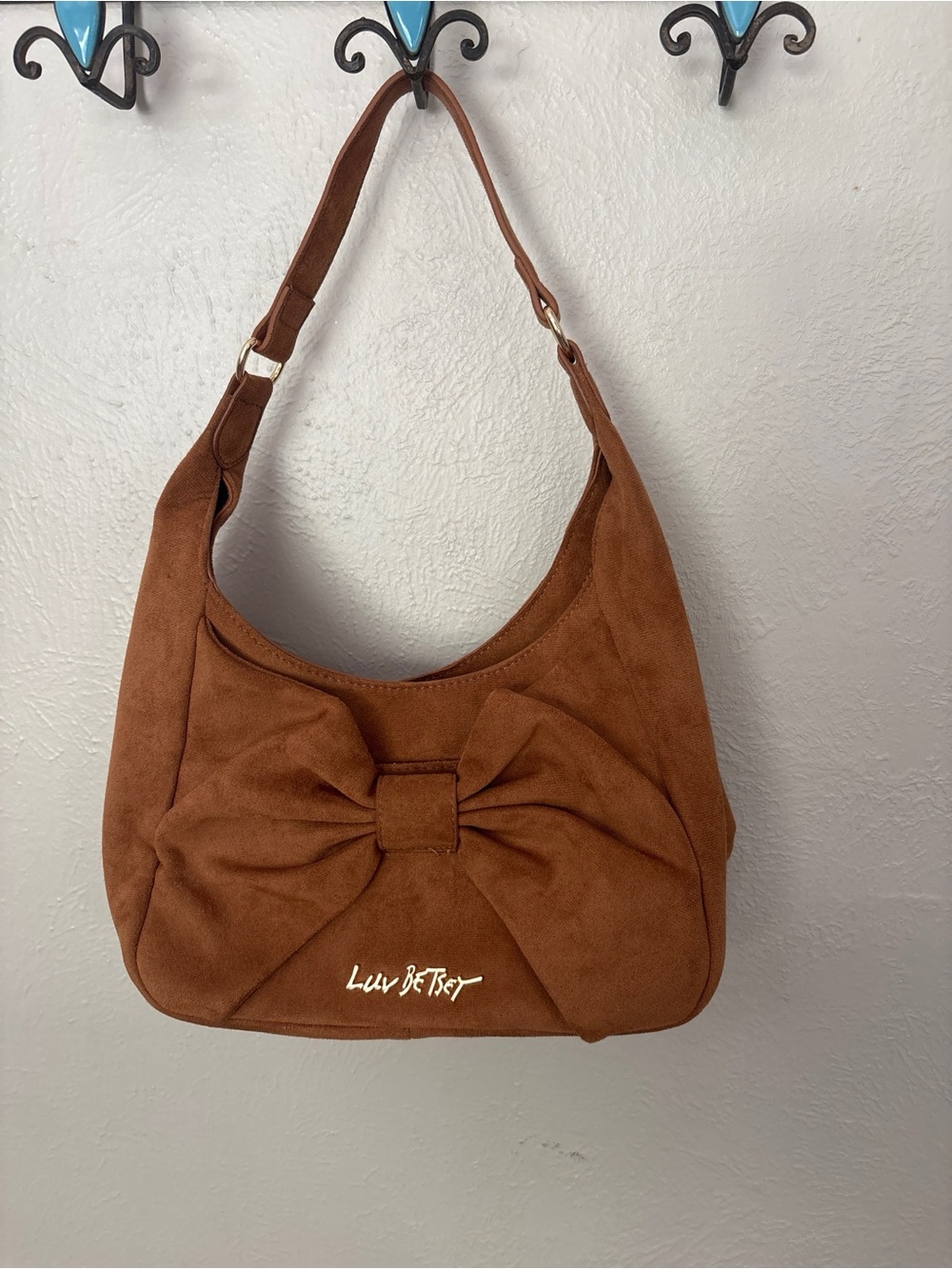 Brown Faux Suede Bow Shoulder Bag Betsy Johnson